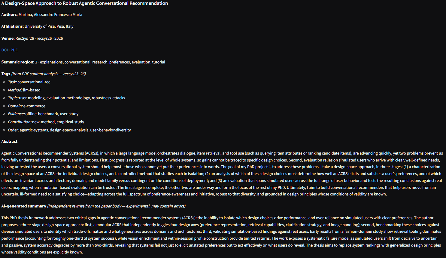 RecSys Explorer: paper page